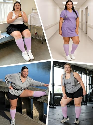Image of LOUSGUTA Open Toe Plus Size Compression Socks for Women & Men 15-20 mmhg Toeless Wide Calf Compression Support Knee High Socks