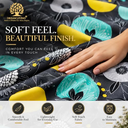 Image of Dream Living Microfiber Polycotton Flat Queen Double Bedsheet 144 TC, Size-(90 inchX100 inch Inches) (228 Cm X 254 Cm) with 2 Pillow Cover 17X27 Inchses (43X68) (Black-Lemon-Dot, Queen)