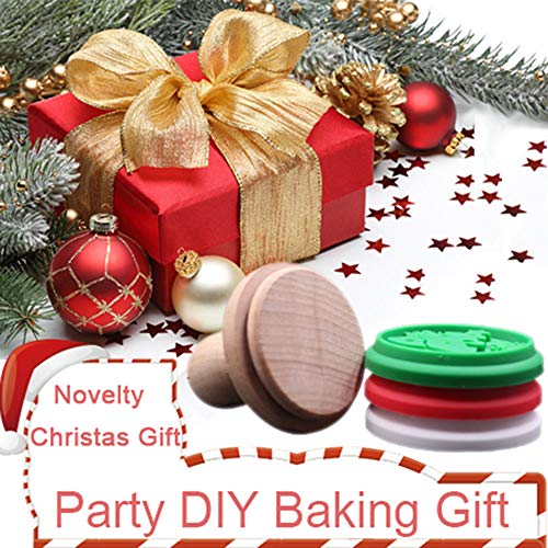 Christmas Silicone Cookie Stamps - Set of 3 Heat Resistant Stamps Include Christmas Bell, Reindeer, Tree and 1 Wood Press, Party Novelty DIY Baking Gift, Non stick and BPA Free - Thumbnail 5