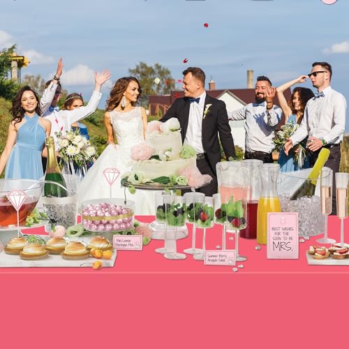 Image of WNINK 6 Pack Red Tablecloths Disposable Table Covers 54 inch x 108 inch Red Table Cloths for Bridal Shower Engagement Wedding Birthday Picnic Plastic Table Cloths for Parties