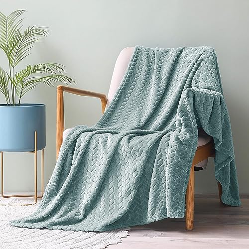 Image of Amazon Brand - Umi Premium Plush AC Blanket - Lightweight Luxurious Soft Leaf Flannel Blanket, Super Soft Cozy and Comfy for Couch - (Single - 139 x 228 CM, Light Blue)| TC - 200