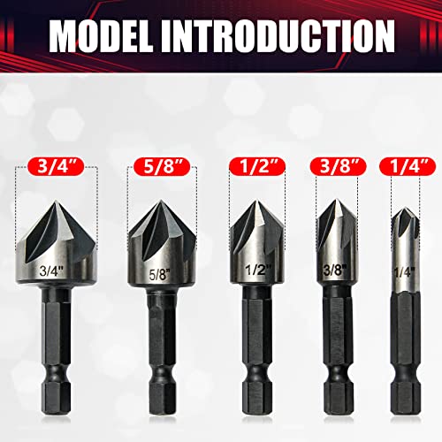 Wesleydrill CT012 5 Pcs Countersink Drill Bit Set,82 Degree Counter Sink, Fit thumb #1