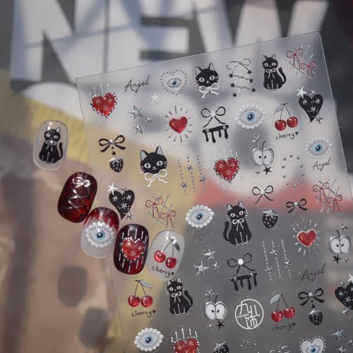 Image of Black Cat Nail Art Stickers Halloween Nail Stickers Gothic Nail Decals