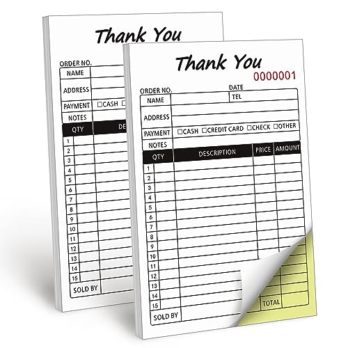 receipt book with cardboard 2-part carbonless order forms for small business