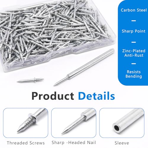 350 Clavos de Cabeza Doble para Rodapié, Hilo Invisible de Doble Cara, Sin Costuras, con 5 Mangas Específicas para Rodapiés y Molduras (Hilo Único) miniatura 3