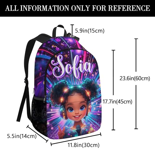 Personalized Cute Girl Backpack for Girls Custom 17" Toddler Adjustable Shoulders Bookbag with Side Pocket Name Customized Daypack Schoolbag for Student2