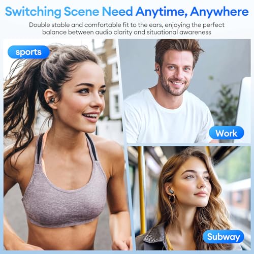 Image of 2 in 1 Clip on Open Ear Headphones Wireless Earbuds, 0 Delay Bluetooth 6.0, Ultra-long 140H Play, Auto L-R Recognition Touch Control, Hybrid Noise Reduction for Work Fitness Daily Use, Ctbuds Black