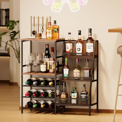 Liquor Stand for Home Bar, 3-Tier Trapezoid Wine Rack Freestandin...