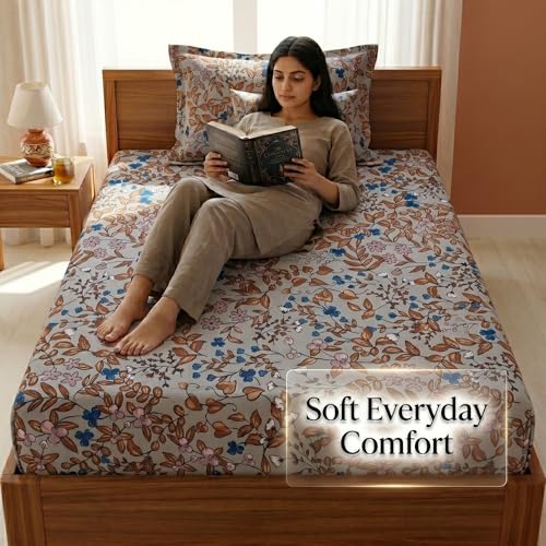 Image of Mafatlal 125 GSM Merino Single Size Bedsheet with Pillow Cover | 90 x 60 Inches | Soft, Breathable & Lightweight | Beige