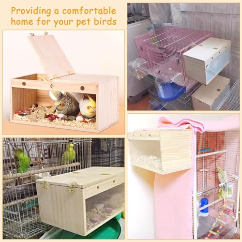 Image of PINVNBY Large Natural Wood Parakeet Nesting Box Budgie Breeding Box Acrylic Bird Nest for Cage Transparent Panoramic for Birds, Parrots, Cockatiels, Lovebirds, Canaries (S: 7.87 x 4.72 x 4.72 inch)