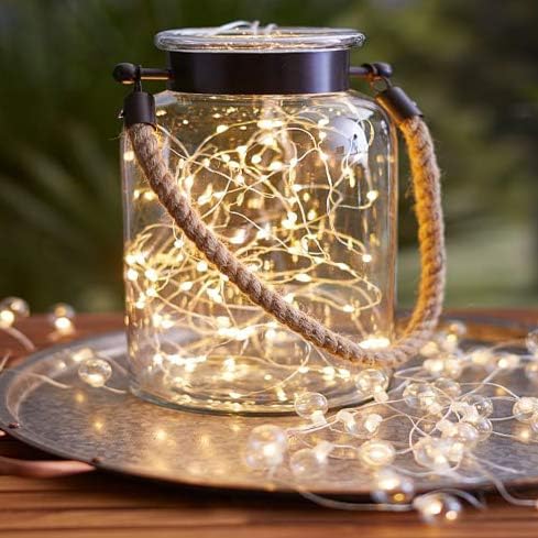 Elegant Clear Glass Lantern with Jute Handle (Clear - Large)