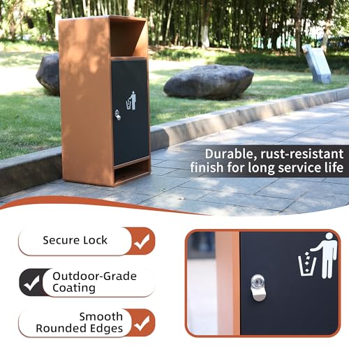 Image of Outdoor Commercial Trash Can with Lid- Steel Heavy-Duty, Durable Metal Garbage Bin with Removable Bin, Locking Door for a Modern Look in Parks, Malls, Parkings & High Traffic Areas