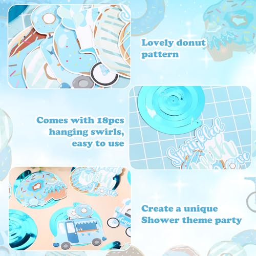 Image of 36 Pcs Baby Sprinkle Decorations for Boy Blue Donut Baby Shower Decorations Hanging Swirl for Boy Sprinkle Birthday Party Supplies