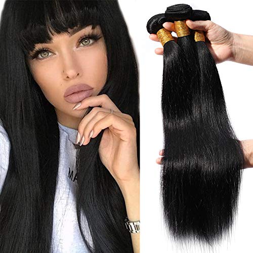 60cm 60cm 60cm SEGO Brazilian Human Hair 3 Bundles Extensiones de Cortina Pelo Natural Cabello Humano Remy Brasileño Liso Straight (300g)