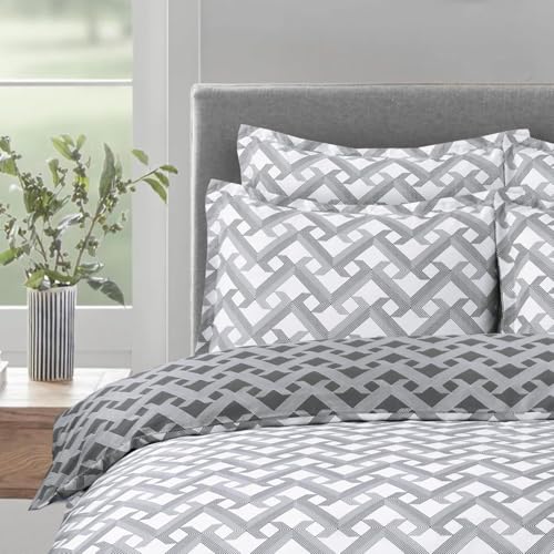 Majestic Giftware Madison Linen 4 Pcs 48" Twin Size Bedding Set (BL107-48T-4pcs) Diamond Braid Dark Gray 300 TC Cotton Sateen Durable & Washable | 1 Fitted Sheet, 1 Duvet, 2 Pillowcases