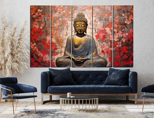 Image of CN RETAILS Buddha Wall Paintings for Living Room Big Size | Framed Wall Paintings for Home Decoration | Hanging Abstract Art Painting | Set of 5 Frames (48x30) ss04 03