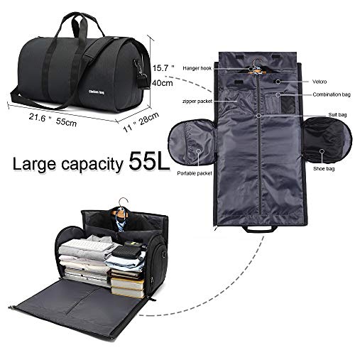 Carry on Garment Bags 55L Travel Suit bag for Men Women Duffel Bag with Shoes Bag Wedding Dress Garment Bags for Travel/Business/Gym(Black)
