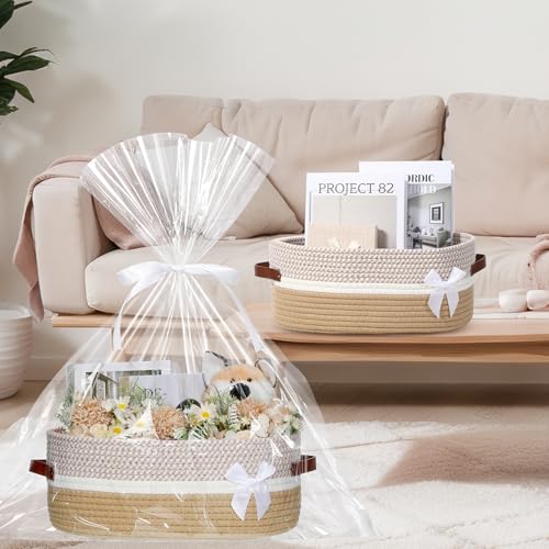 Image of Colingmill Large Woven Basket for Gifts Empty Set with Gift Bags and Ribbon Gift Baskets and Wrapping Set Storage 14 inchx 10 inchx 5.5 inch Decorative Box for Class of 2026 Graduation(Brown)