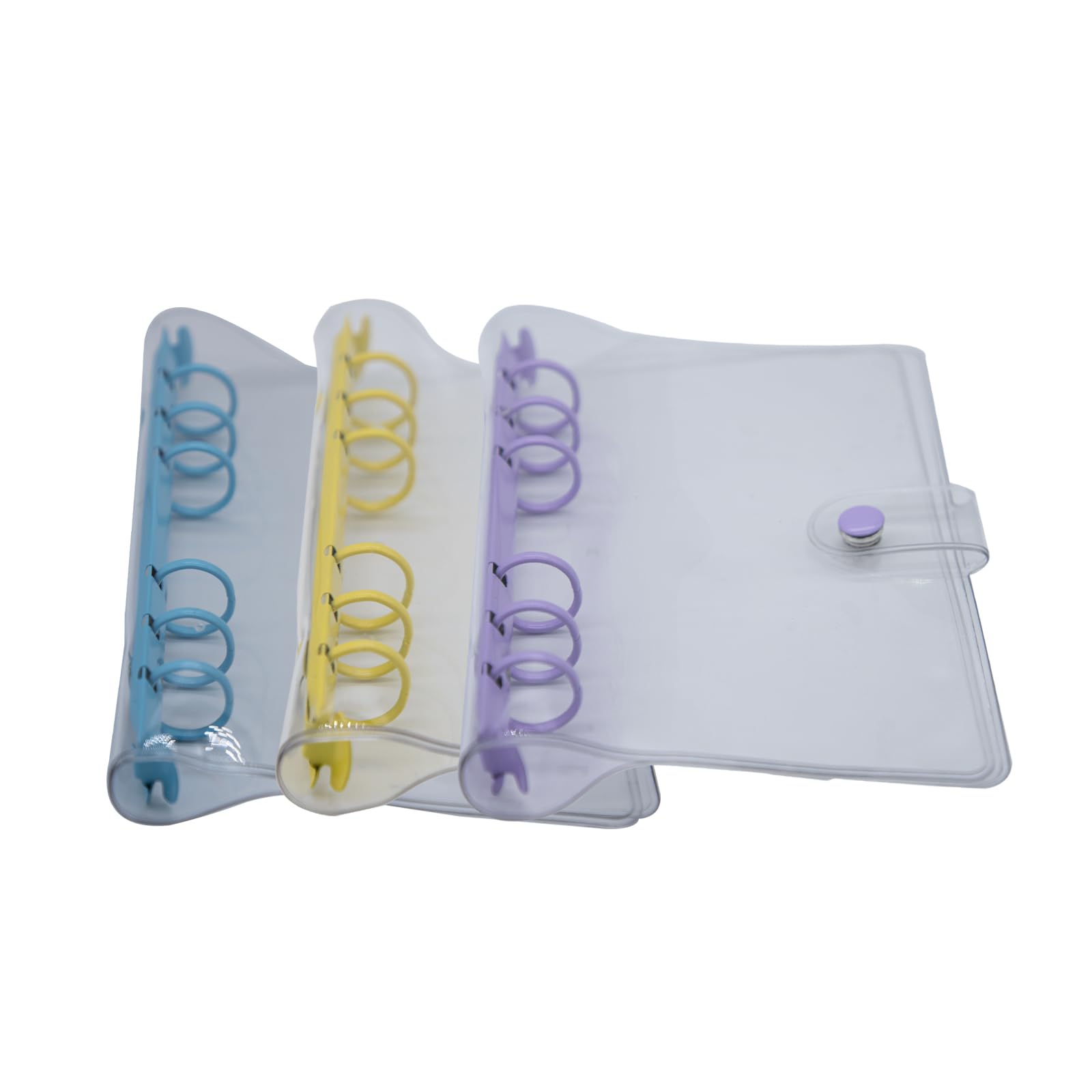 Tutuxio 3 Pack A6 6-Ring Clear Binder Cover, Transparent Soft PVC 6 Holes Budget Binder Planner Cover Protector Snap Button Closure Loose Leaf Folder