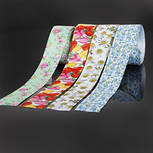 Floral Flower Printed Grosgrain Ribbon Tape 1" Wide X 40 Yards Total For Diy Handmade Hair Bow Wedding Festival Home Party Birthday Decorations Gift Packing (All Flowers Ribbon) #TOP4