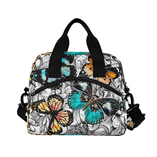 Butterflies Lunch Bag For Women Men Insulated Lunch Box Tote Bag With Detachable Shoulder Strap & Carry Handle,Reusable Cooler Bag For Work School Picnic #TOP1