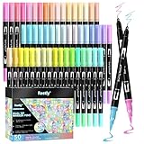 RESTLY 50 Pastel Colors Brush Markers Pens for Adult Coloring Books, Dual Tip Brush Pen Art Markers,