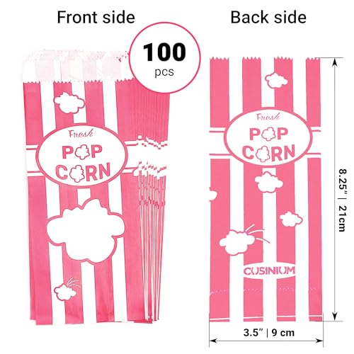 cusinium 1oz pink paper popcorn bags 100-pack - carnival theme - customizable