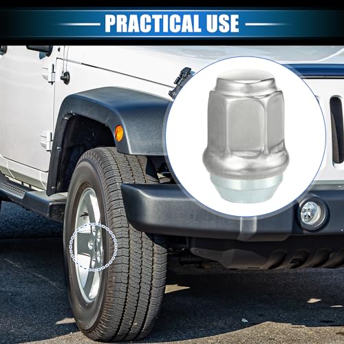Image of 10 Pcs Wheel Lug Nuts Compatible for Jeep Wrangler Liberty for Dodge Challenger, Durable Carbon Steel Silver Tone Tire Lugnuts