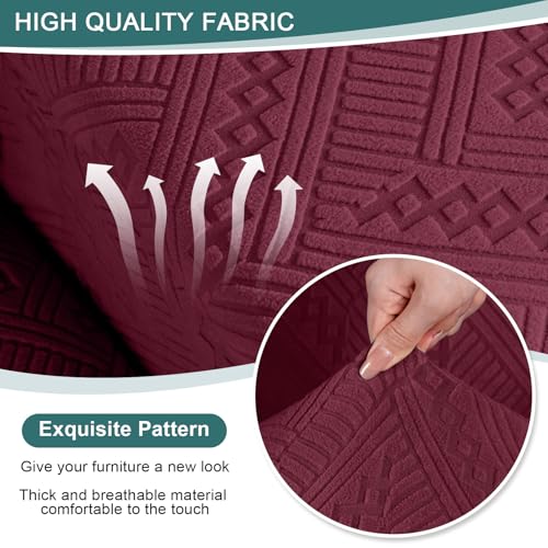 Image of Ruaozz Recliner Sofa Covers Recliner Chair Covers Loveseat Recliner Slipcovers with Pockets Washable Furniture Protector with Elastic Bottom (2 Seater, Wine)