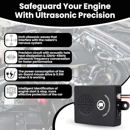 Image of MAK7 Ultrasonic Rat Repellent for car Engine | Underhood Rat Repellent for car Engine with Flashing LED Lights [VARAIBLE Frequency ] | Permanent Solution for Rats | Sleek Black| Easy Fitment|