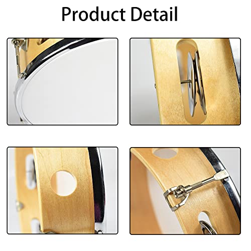Ennbom Tambourines For Adults Hand Held Ring Bell Adjustiable Metal Jingles Wood Frame Hand Drum (10") #TOP3