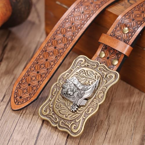 Men Women Leather Embossed Belt - Handmade Strap Engraved Cowboy Boots Buckle For Dress & Casual4