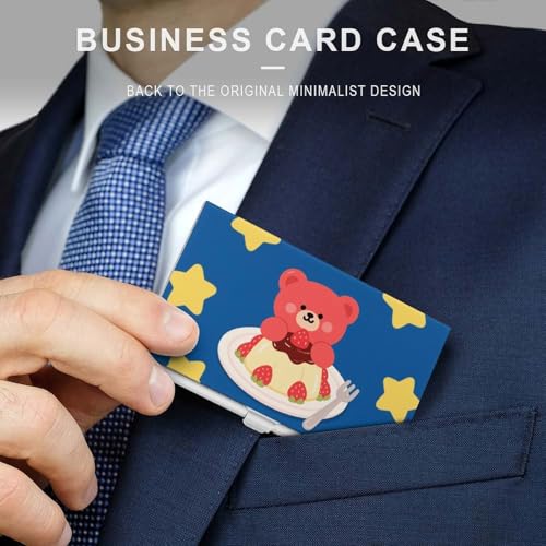 Slim Business Card Case for Men & Women, Pocket Metal Case, Red Bear in Pudding Professional Aluminum Alloy Business Card Holders, Stylish Purse Name Cards Holder, Buckle Style Shut3