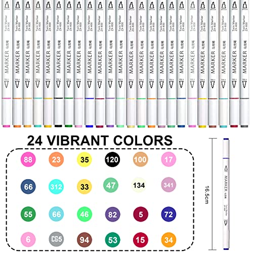 Image of Lakeer 24 Colours Dual Tip Alcohol Art Markers, Fine and Chisel Nib Sketch Pens