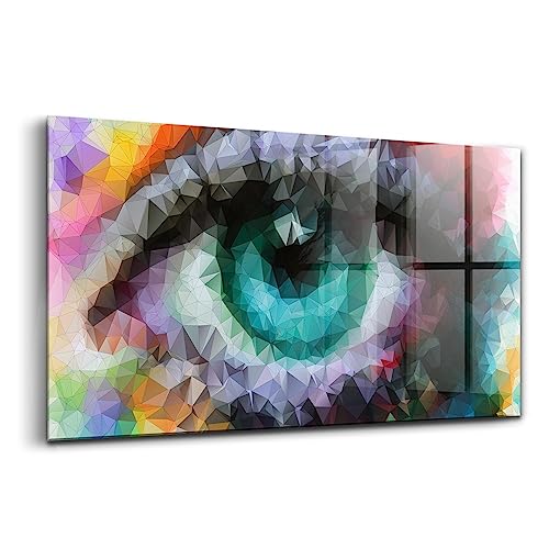 Tableau en verre coloré 140x70cm Wallfluent - Décoration murale moderne avec design œil humain