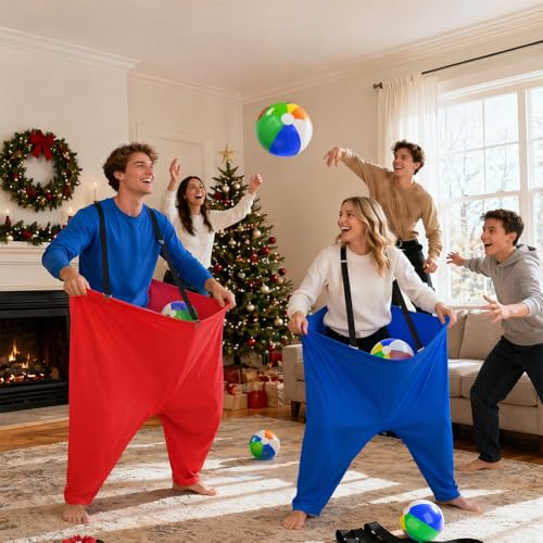 Image of Upgraded Big Pants Ball Catch Game, Granny Pants Yard Game with Suspenders | 2 Pack Granny Pants 20 Bouncy Balls 2 Pumps , Giant Outdoor Party Tossing Games -for Family Party, Field Days, Camping