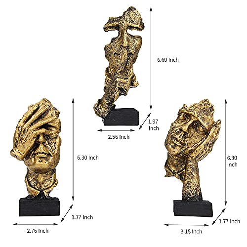 Fumisee 3 Pcs Thinker Statue, Silence Is Gold Abstract Art Figurine, No Hear No See No Speak Modern Home Resin Sculptures Decorative Objects Desktop Decor (Gold) #TOP3