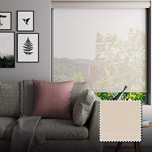 York Weave Sunscreen Collection 2 Fabric Plain Roller Shade, 120 cm Length x 200 cm Height, Ivory