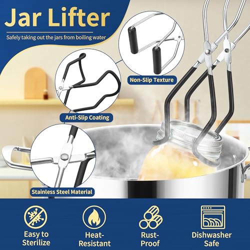 Image of Canning Jar Lifter Tongs with Jar Lid Lifter Magnetic Lid Lifter,Canning Bubble Popper Bubble Remover and Canning Labels for Canning Supplies Starter Kit,4Pcs Canning Tools-Black