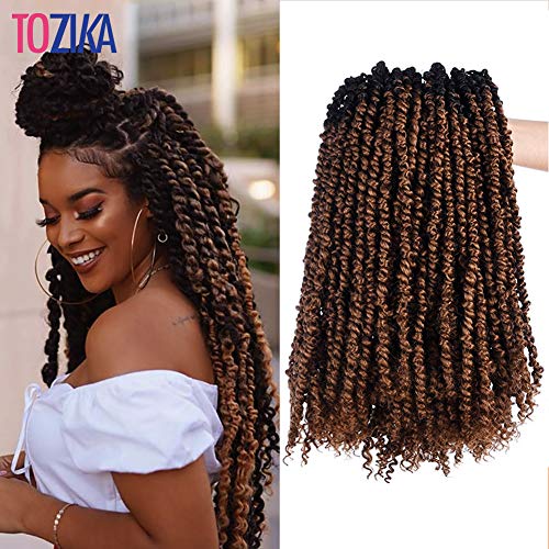 Passion Twist Hair Ombre Brown 8 Packs(12 strands/pack) Pre Twisted Passion Spring Twists Crochet Braids 18 inch Synthetic Braiding Hair Extension for Women (OT30)