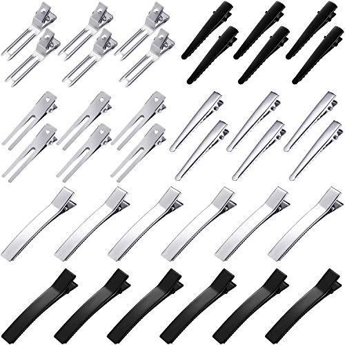 120 Pieces Double Prong Hair Clips Kit, Curl Setting Section Hair Clips, Dual Pin Hairdressing Curl Clips, Alligator Hair Pins for Hair Salon Supplies, 6 Styles