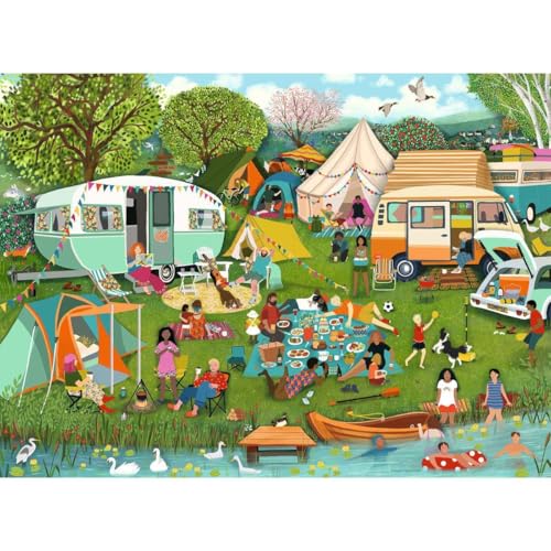 Ravensburger Camping Adventures 500 Piece Jigsaw Puzzle for Adults & Teens Angela Holland Countryside Camping Scene with Caravans Tents & Lakeside Picnic