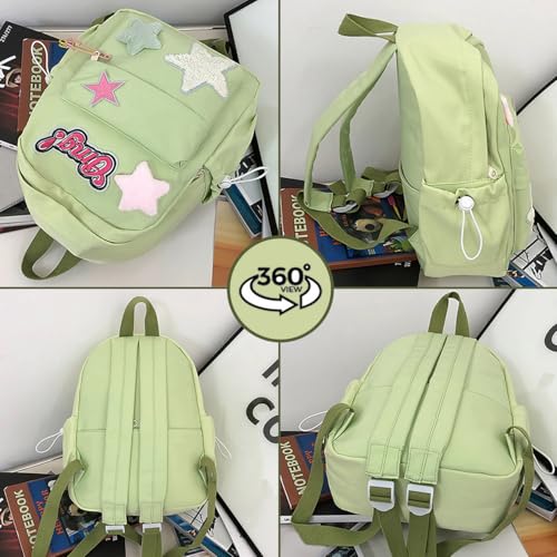 Y2K Star Backpack for Teen Girls Kawaii Aesthetic Bag Cute Small Backpack 12.2 inch Trendy Casual Daypack (Green)3