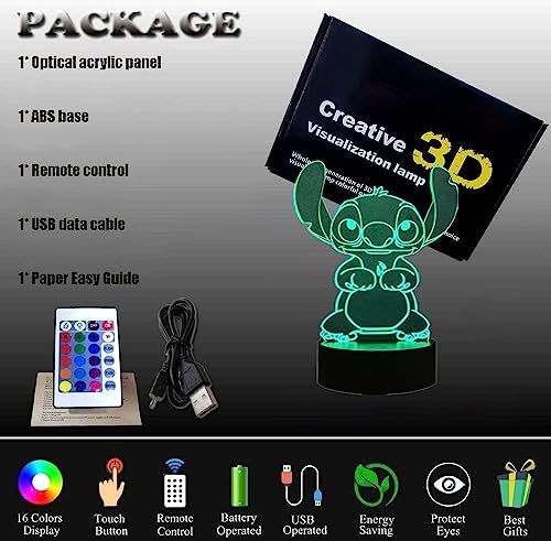 Image of LOUHH 3D Illusion Night Light, 16 Color Night Light - 3D LED Intelligent Remote Control Lamp for Children's Room Decoration and Children's Gifts