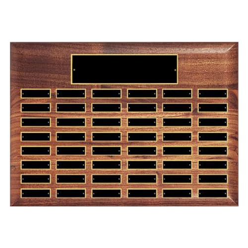 SHOP AWARDS AND GIFTS 15 x 21 Inch Perpetual Plaque Award Multiple Name Plate Board for Employee Appreciation, Recognition, Achievement, Walnut Finish with Black and Gold Header, 48 Name Plates