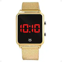 Relógio Analógico à Prova D'Água Dourado Feminino Banhado Inox Digital LED Qualidade Premium Pulseira Silicone Ajustável Presente Mulher