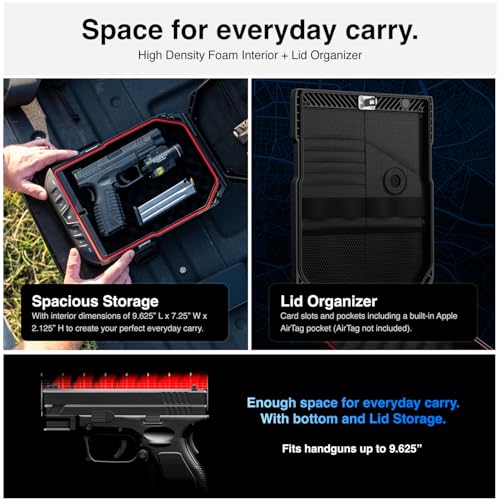 VAULTEK LifePod 20 Full-Size Biometric Lockable Weatherproof Case with Built-in Lock, Steel Security Cable, & TSA Handgun Case or Car Safe, Portable Travel Pistol Safe/Covert Black/Biometric