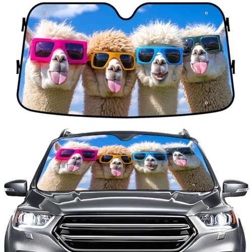 GENANY Funny Llama Windshield Sun Shade for Car SUV Truck (55x30 Inches), Sun Shade Windshield, Shades for Front Windows, Sunshade for Car Windshield, Protector Blocks UV