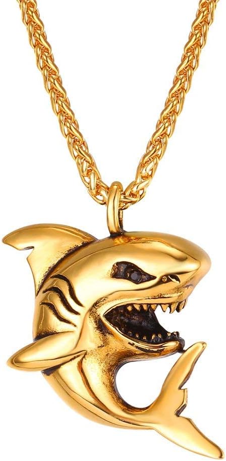 U7 Stainless Steel Shark Necklaces,18K Gold Plated Dolphin/Swordfish/Shark Pendant Necklace,Punk Mens Jewelry