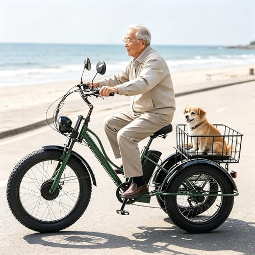 Triciclo Para Adultos,Triciclo De Paseo,Neumáticos Todoterreno De 24',Fácil De Subir Cuestas,Capacidad De Carga De 200Kg,Con Espejo Retrovisor Y Faros Delanteros,Para Personas Mayores/Adultos